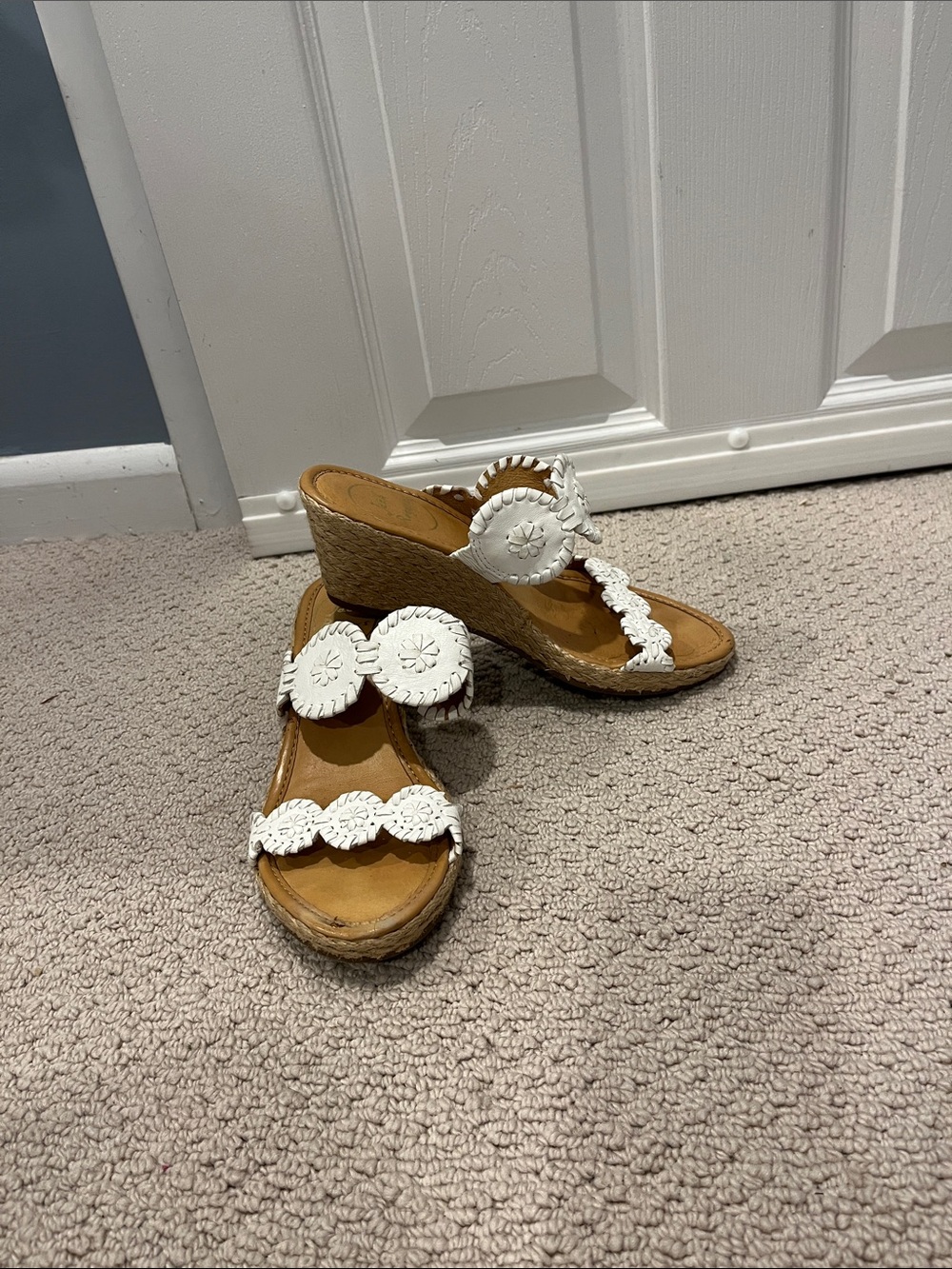 Jack Rogers White Leather Wedge Sandals